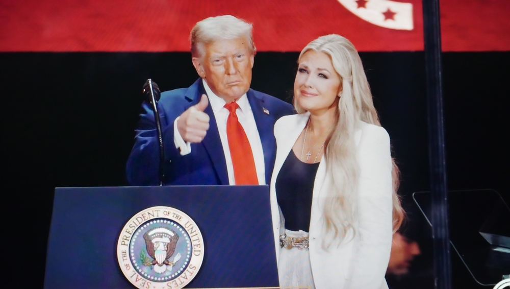 Arizona, USA - September 25 2025: Donald Trump and Erika Kirk at Charlie Kirk memorial turning point usa event.