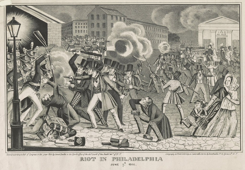 An illusteation of Philadelphia Nativist Riots of 1844.
