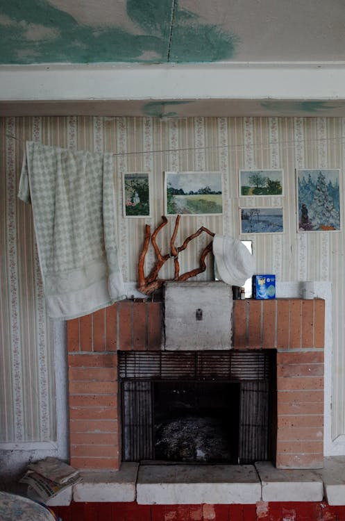 A Fireplace at Home with a towel hanging from a line