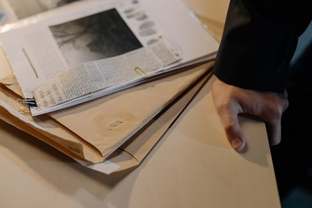 paper clippings in a folder
