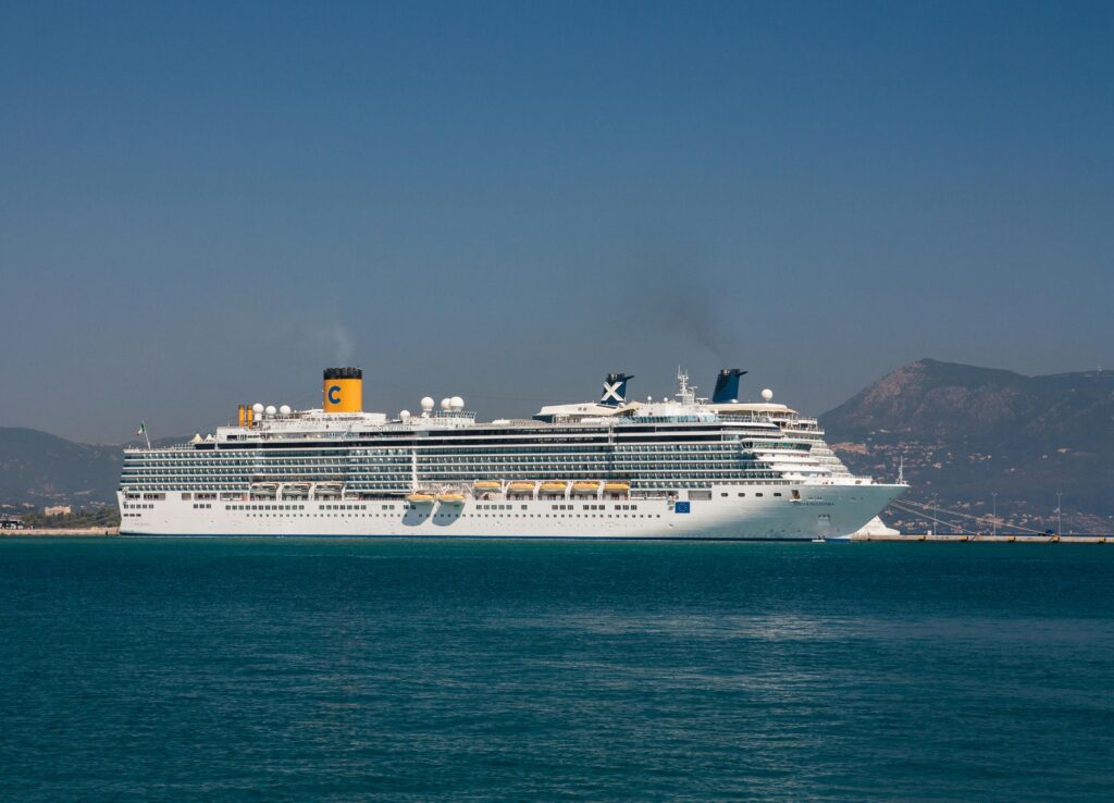 Luxury Cruise Ship Sailing Near Corfu's Coastline