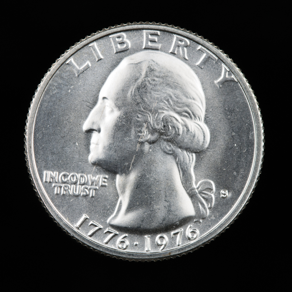 1976 S Commemorative Proof Quarter.  It commemorates the bicentennial of the United States. This the obverse of the coin.