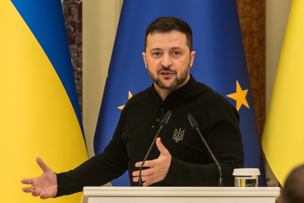 Ukraine's President Volodymyr Zelenskiy speaks during a joint press conference with European Council President Antonio Costa in Kyiv, Ukraine, on December 1, 2024.
