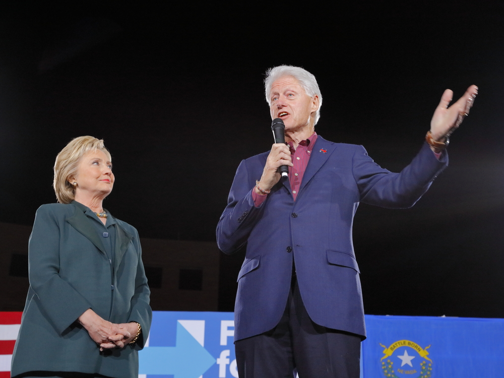 LAS VEGAS, NV - FEBRUARY 19: Democratic presidential candidate former Secretary of State Hillary Clinton and President Bill Clinton February 19, 2016 in Las Vegas, NV.