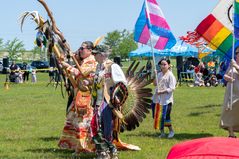 2-Spirit Pow wow, hosted by 2-Spirited People of the 1st Nations. Competition and celebration. Powwow Indigenous performers: Toronto, Ontario, Canada - May 27, 2023.
