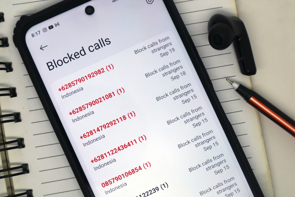 Pacitan, Indonesia - September 20, 2025: Blocked call displayed on Android smartphone.