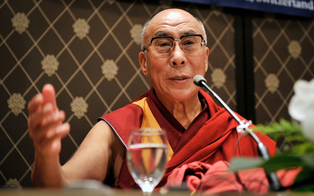 Tibetan spiritual leader Dalai Lama is seen during a press conference, in Geneva, Switzerland, Thursday, August 6, 2009