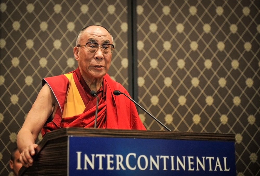 Tibetan spiritual leader Dalai Lama is seen during a press conference, in Geneva, Switzerland, Thursday, August 6, 2009