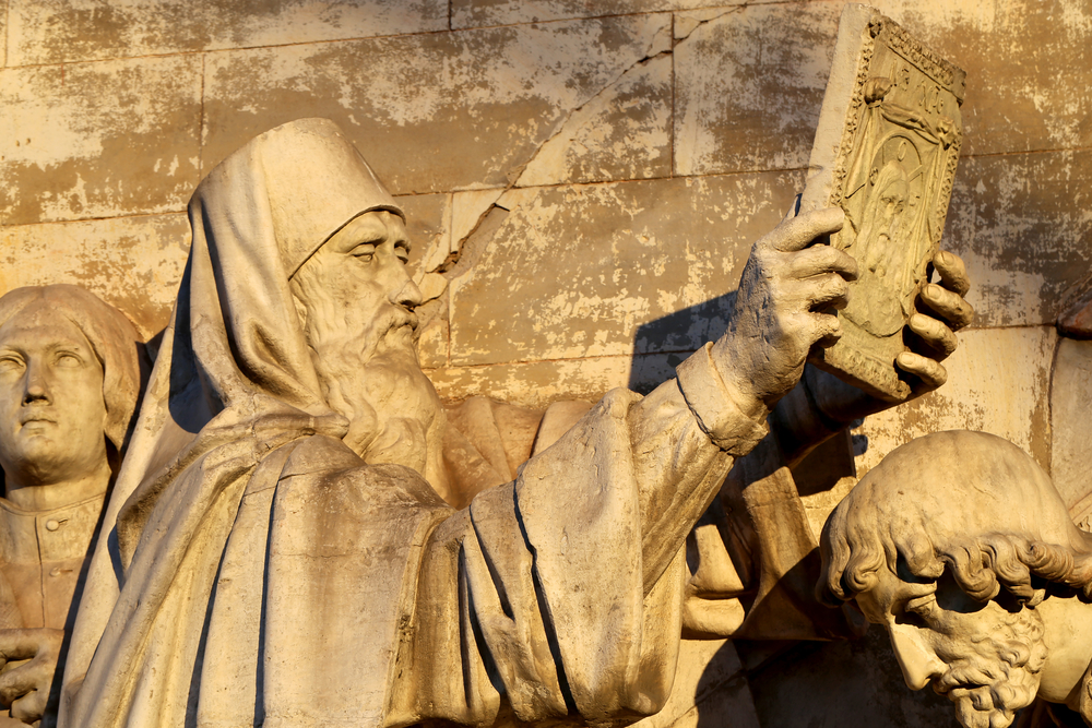 reliefs on the wall in the Donetsk monastery in Moscow is photographed close up