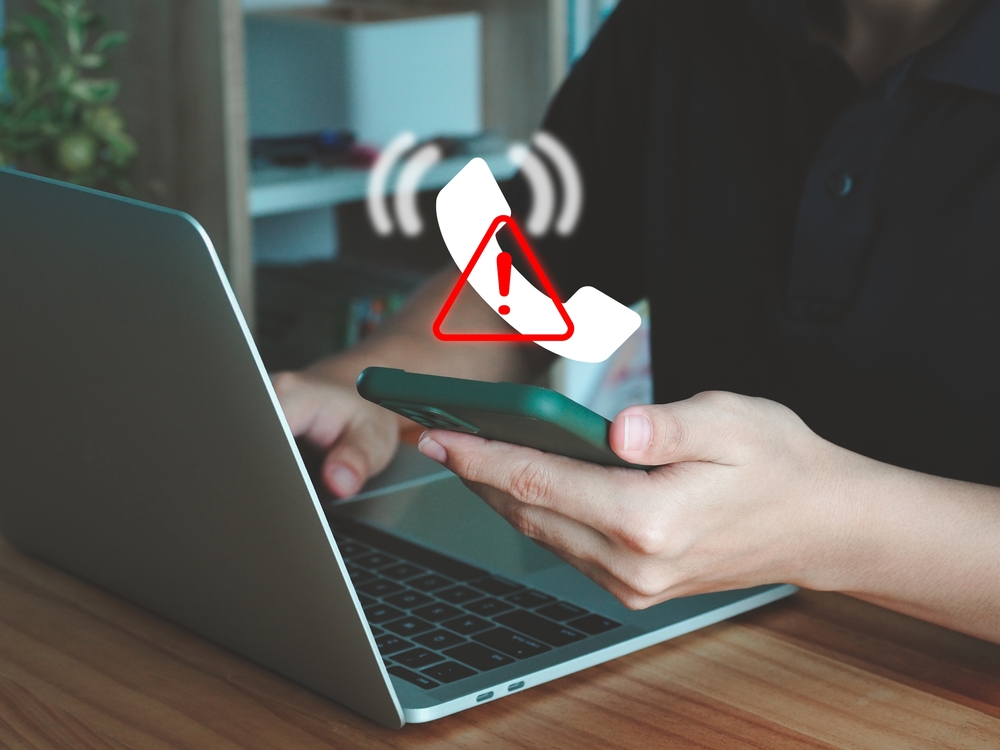 Scam phone line Check the reliability of incoming calls. Phone scam concept