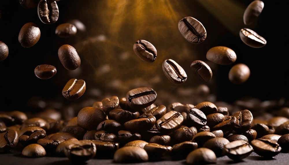 Aesthetic falling coffee beans background