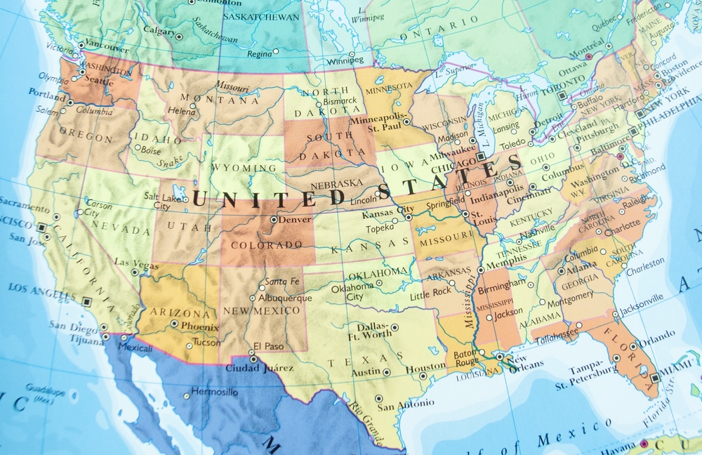 United States of America maps and major cities around it.
