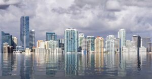 city underwater, rising sea levels, climate change concept