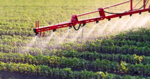 Nozzle of the tractor sprinklers sprayed.Soybean spraying.