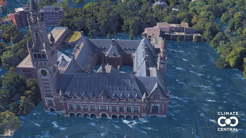 The Hague coastal area protected by flood defenses against rising sea levels