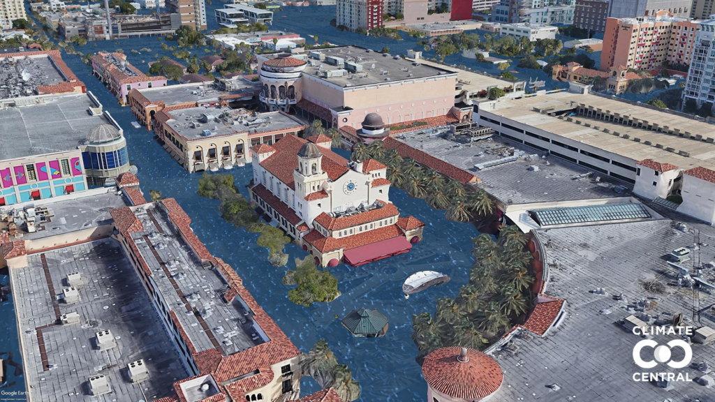Tampa Bay coastal skyline showing low-lying areas vulnerable to sea level rise and flooding