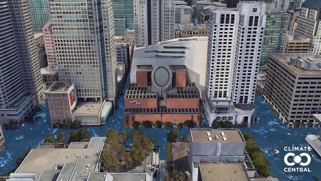 San Francisco coastline showing vulnerability to rising sea levels and climate change