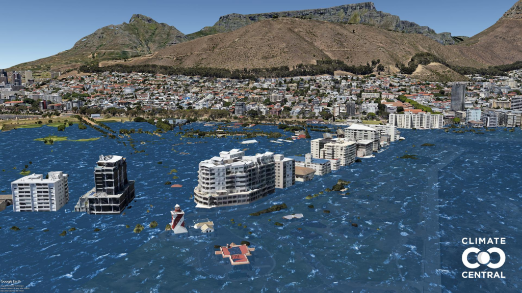 Cape Town coastline and cityscape facing drought and rising sea level risks