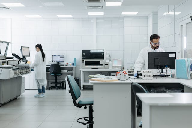 Researchers working in a laboratory