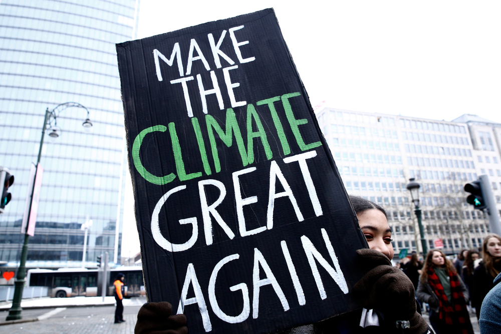 Brussels, Belgium. 24th January 2019. Belgian students claim for urgent measures to combat climate change during a demonstration.