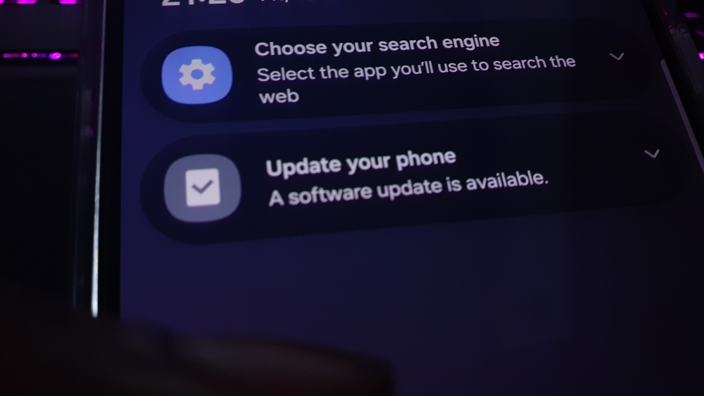 Bangalore, India - June, 13, 2025: Close up image of a Android Smartphone Displaying the "Update your phone" notification. Software update to fix bugs, add stability and improve overall functionality.