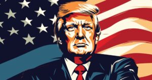 Is Trump Rewriting the Rules on Who Gets to Be American? Portrait of Donald Trump Standing proudly in front of the U.S Flag
