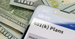 Webpage of 401(K) Plans is seen on the IRS website on an iPhone. 401(k) plans are employer-sponsored defined-contribution pension accounts