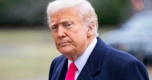 How The Supreme Court's Trump Tariffs Ruling Set Off a $166B Refund Scramble WASHINGTON – February 22, 2025: President Donald Trump arrives at the White House South Lawn on Marine One after his visit to CPAC.