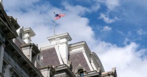 Washington, D.C., USA - May 9, 2025: The Eisenhower Executive Office Building (EEOB), now part of the White House complex in the US capital Washington, D.C.