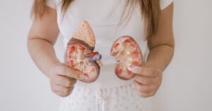woman hands holding kidney , world kidney day, Organ Donor Day, Chronic kidney disease concept