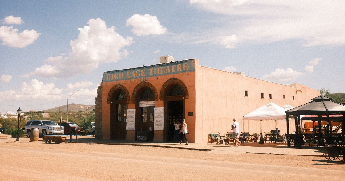 Exterior of Bird Cage Theatre in Tombstone, Arizona, capturing its Wild West charm.