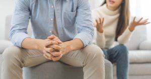 Divorce Lawyer Explains How Infidelity Can Differ Between Men and Women—and the Signs to Watch For Breakup and depressed, asian young quarrel couple love fight relationship in trouble. Different people are emotion angry. Argue wife has expression, upset with husband. Problem of family people.
