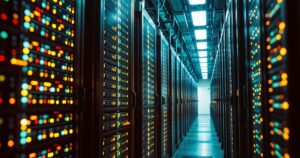 New York's Data Center Construction Halt: What It Means for AI and Your Electric Bill Data centers filled with rows and rows of servers as blinking light indicate constant processing, high detail, cinematic angle composition