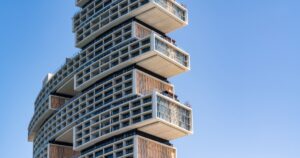 Dubai, United Arab Emirates - March 17, 2023:particular of the architecture of the hotel Atlantis The Royal at Palm Jumeirah during a sunny day
