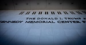 Federal Court Rejects Trump's Bid to Restore His Name to Kennedy Center Washington, DC, USA - 2.5.2026: Sign on the Donald Trump John F. Kennedy Center for the Performing Arts