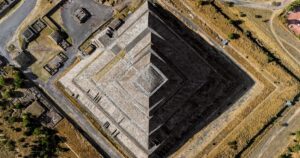 These 5 Ancient Cities Ruled North America Long Before Columbus Overhead aerial view of the Pyramid of the Sun at the archaeological site of Teotihuacan in Mexico